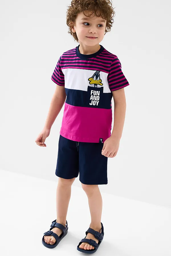 Комплект трикотажный для мальчиков: фуфайка (футболка), шорты PLAYTODAY, белый,малиновый,тёмно-синий - фото 2