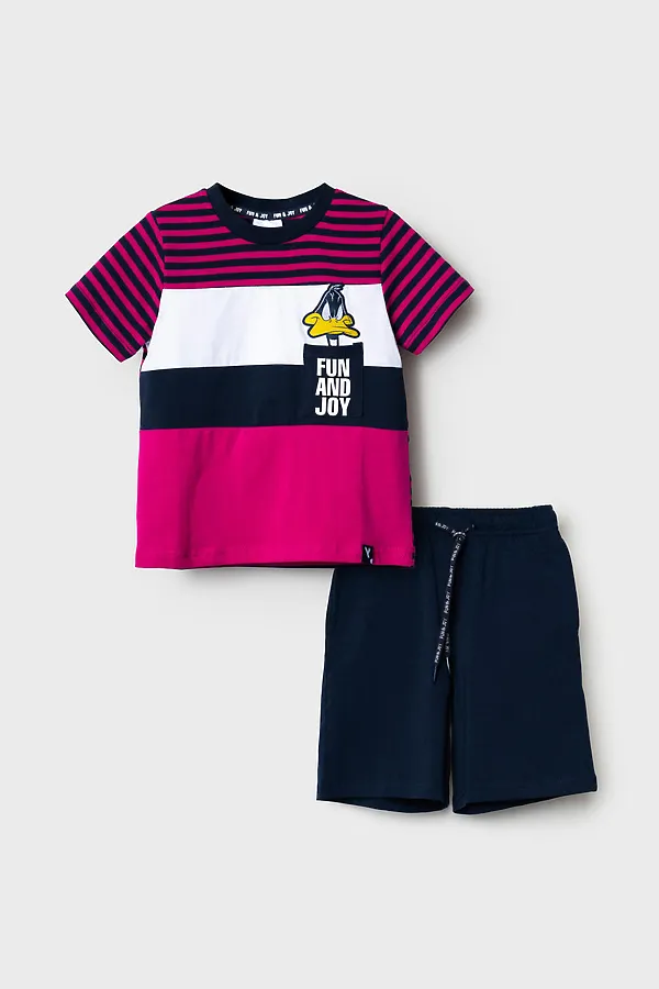 Комплект трикотажный для мальчиков: фуфайка (футболка), шорты PLAYTODAY, белый,малиновый,тёмно-синий - фото 2