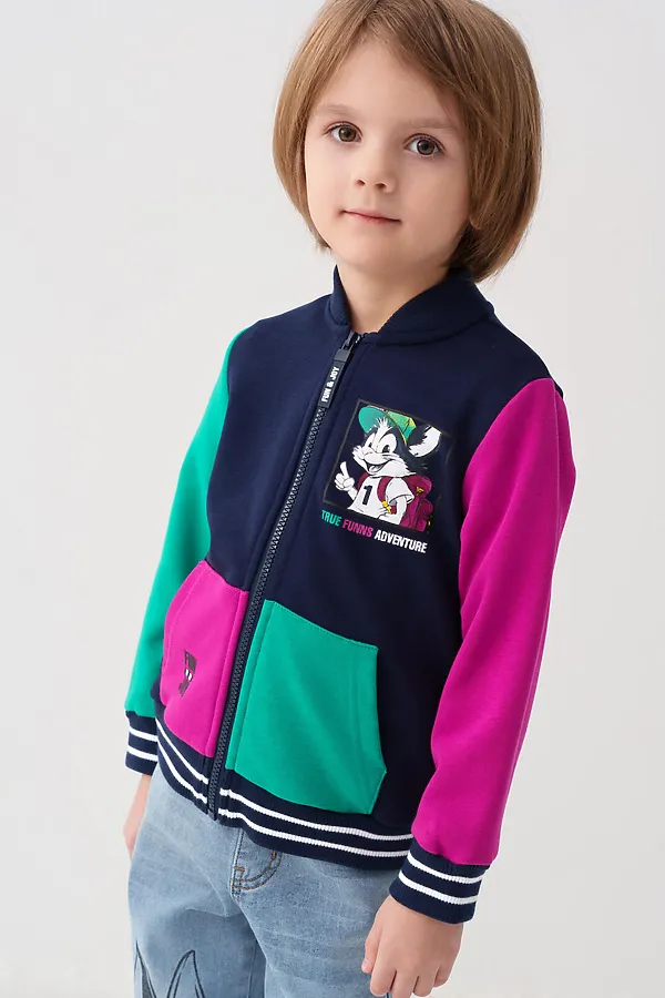 Толстовка текстильная для мальчиков PLAYTODAY, малиновый,зеленый,тёмно-синий - фото 2