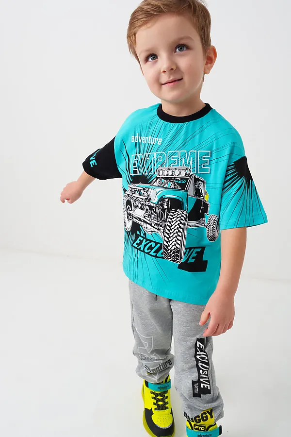 Фуфайка трикотажная для мальчиков (футболка) PLAYTODAY, черный,бирюзовый - фото 2