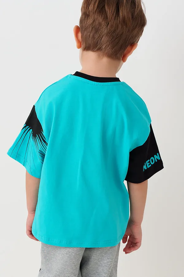 Фуфайка трикотажная для мальчиков (футболка) PLAYTODAY, черный,бирюзовый - фото 2