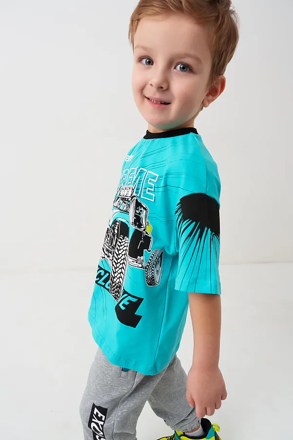 Фуфайка трикотажная для мальчиков (футболка) PLAYTODAY, черный,бирюзовый - фото 2