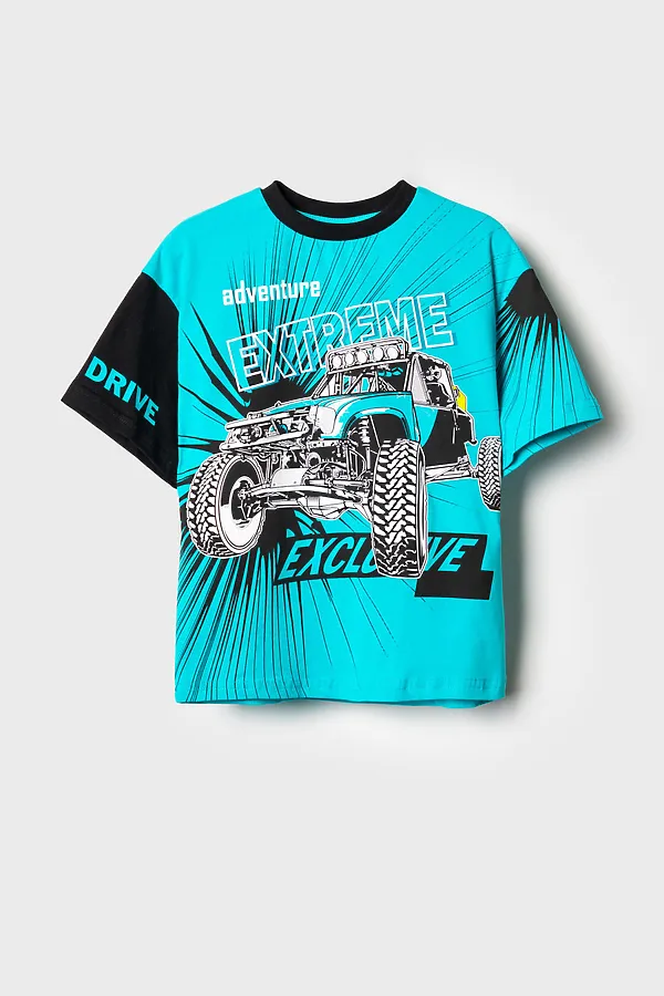 Фуфайка трикотажная для мальчиков (футболка) PLAYTODAY, черный,бирюзовый - фото 2