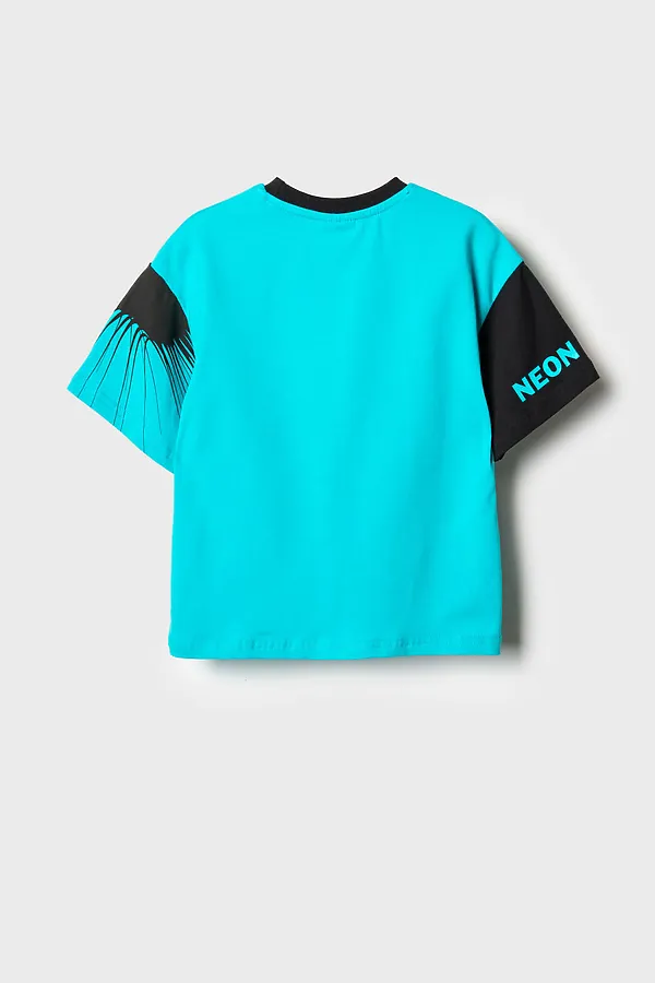 Фуфайка трикотажная для мальчиков (футболка) PLAYTODAY, черный,бирюзовый - фото 2