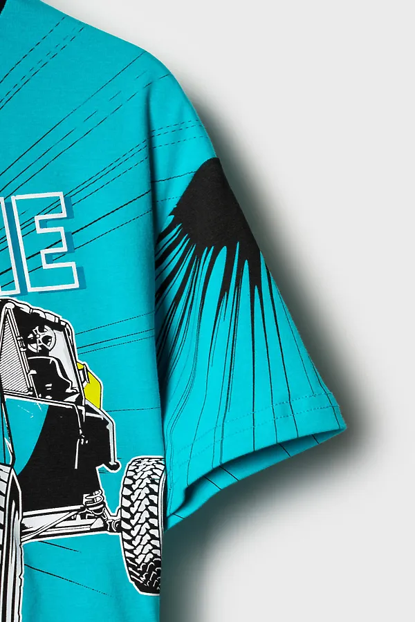 Фуфайка трикотажная для мальчиков (футболка) PLAYTODAY, черный,бирюзовый - фото 2