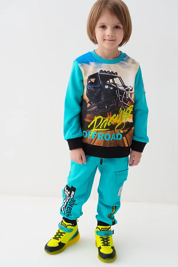 Толстовка трикотажная для мальчиков PLAYTODAY, белый,бирюзовый - фото 2