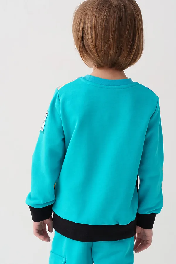 Толстовка трикотажная для мальчиков PLAYTODAY, белый,бирюзовый - фото 2