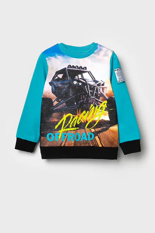 Толстовка трикотажная для мальчиков PLAYTODAY, белый,бирюзовый - фото 2