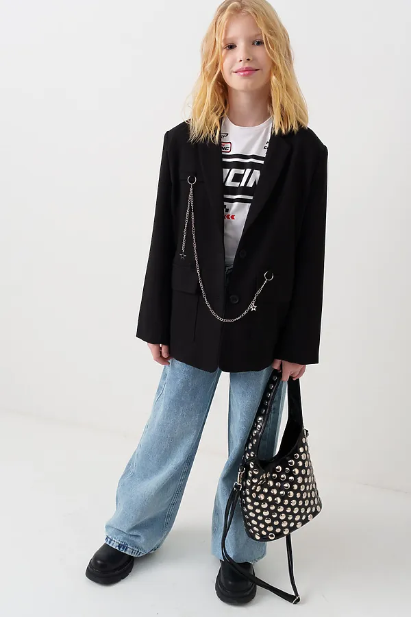 Жакет текстильный для девочек PLAYTODAY, черный - фото 2