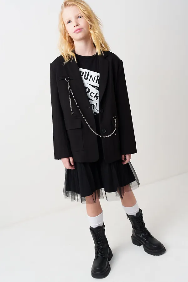 Жакет текстильный для девочек PLAYTODAY, черный - фото 2