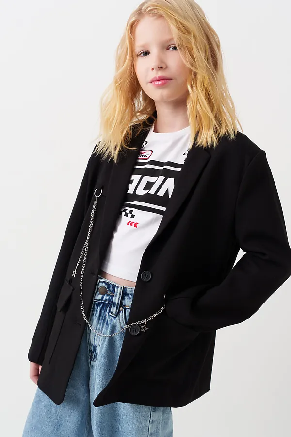 Жакет текстильный для девочек PLAYTODAY, черный - фото 2
