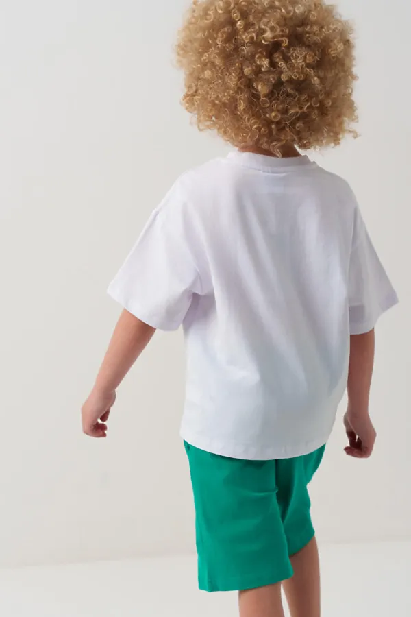 Комплект трикотажный для мальчиков: фуфайка (футболка), шорты PLAYTODAY, белый,зеленый - фото 2