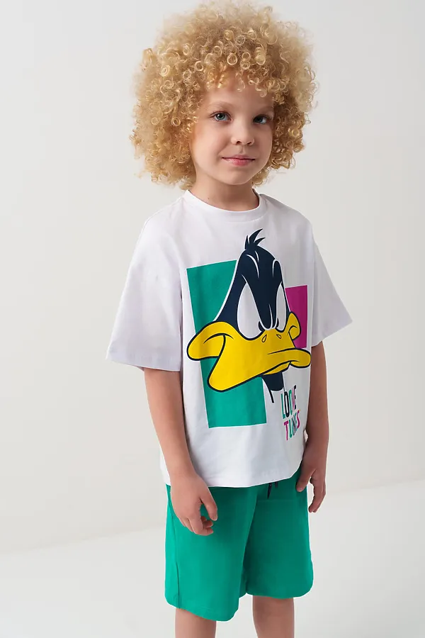 Комплект трикотажный для мальчиков: фуфайка (футболка), шорты PLAYTODAY, белый,зеленый - фото 2