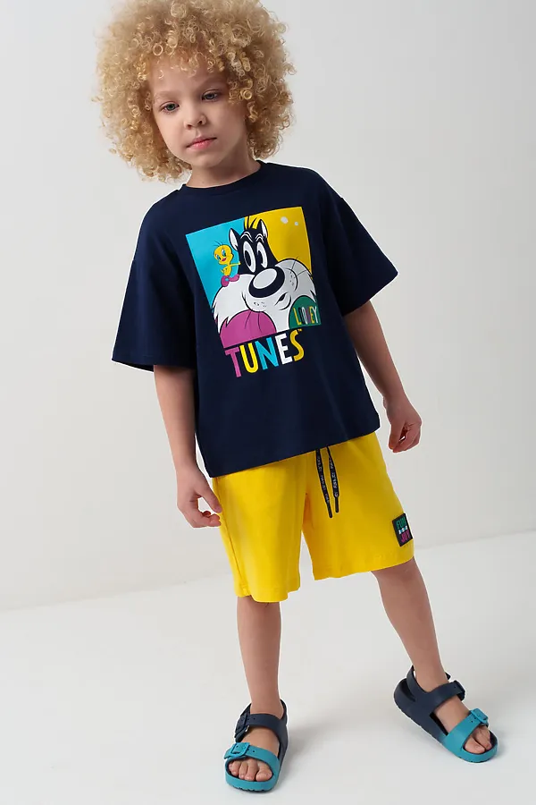 Комплект трикотажный для мальчиков: фуфайка (футболка), шорты PLAYTODAY, тёмно-синий,жёлтый - фото 2