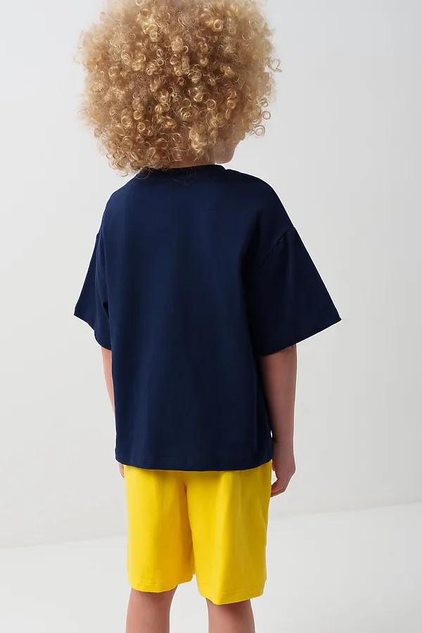 Комплект трикотажный для мальчиков: фуфайка (футболка), шорты PLAYTODAY, тёмно-синий,жёлтый - фото 2