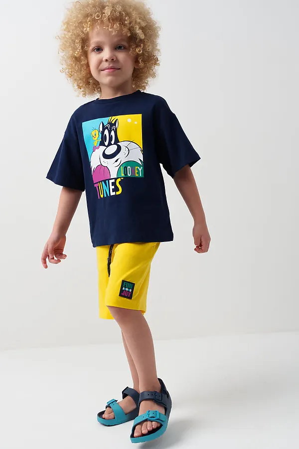 Комплект трикотажный для мальчиков: фуфайка (футболка), шорты PLAYTODAY, тёмно-синий,жёлтый - фото 2