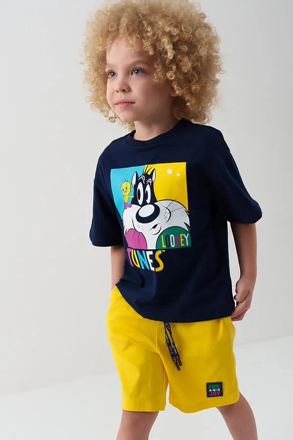 Комплект трикотажный для мальчиков: фуфайка (футболка), шорты PLAYTODAY, тёмно-синий,жёлтый - фото 2