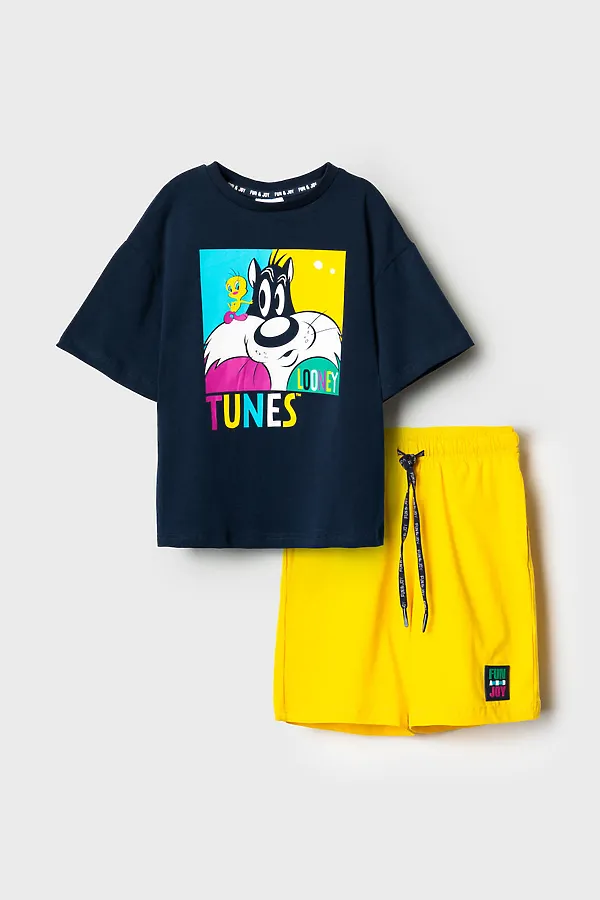 Комплект трикотажный для мальчиков: фуфайка (футболка), шорты PLAYTODAY, тёмно-синий,жёлтый - фото 2