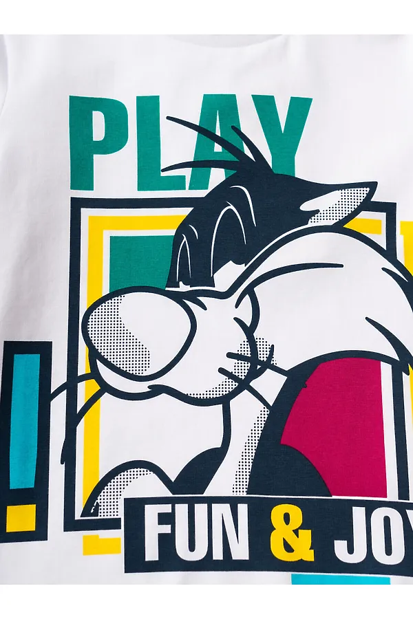 Комплект трикотажный для мальчиков: фуфайка (футболка), шорты PLAYTODAY, белый,малиновый - фото 2