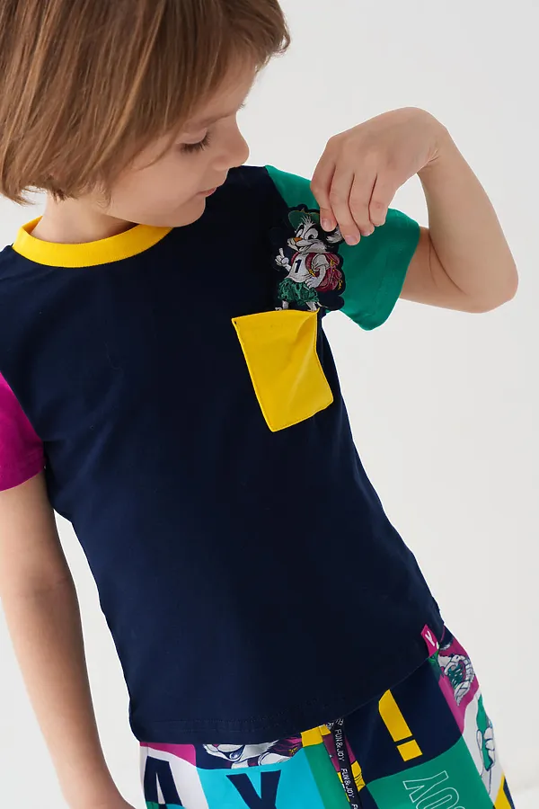 Комплект трикотажный для мальчиков: фуфайка (футболка), шорты PLAYTODAY, разноцветный - фото 2