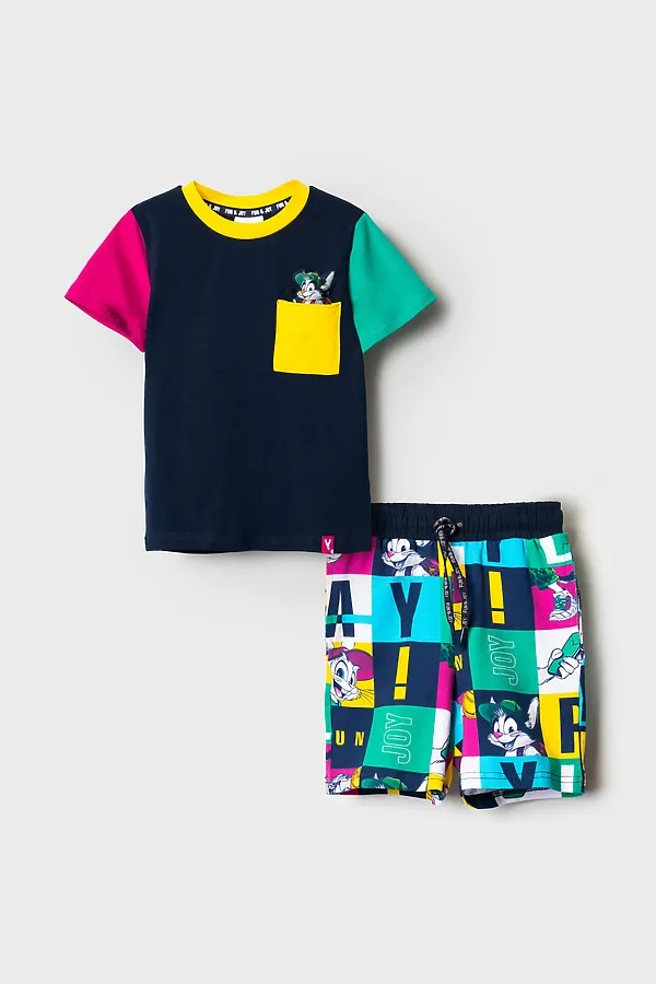Комплект трикотажный для мальчиков: фуфайка (футболка), шорты PLAYTODAY, разноцветный - фото 2
