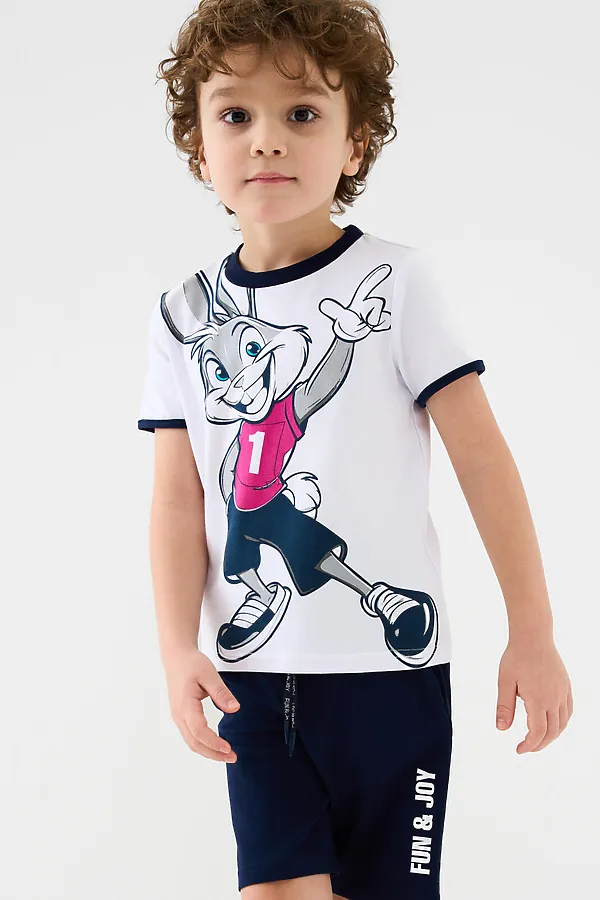 Комплект трикотажный для мальчиков: фуфайка (футболка), шорты PLAYTODAY, белый,тёмно-синий - фото 2