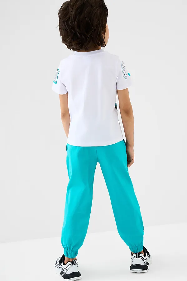 Комплект трикотажный для мальчиков: фуфайка (футболка), брюки PLAYTODAY, белый,бирюзовый - фото 2