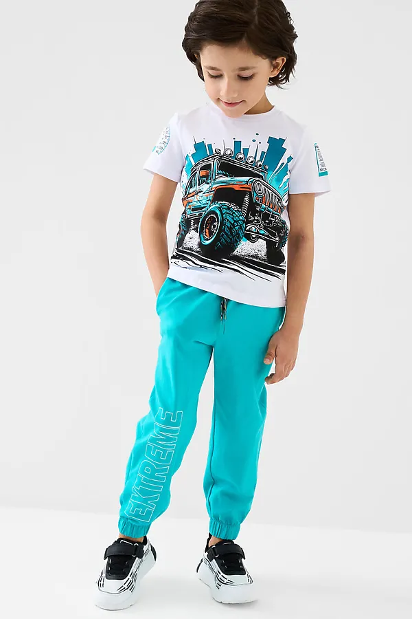 Комплект трикотажный для мальчиков: фуфайка (футболка), брюки PLAYTODAY, белый,бирюзовый - фото 2