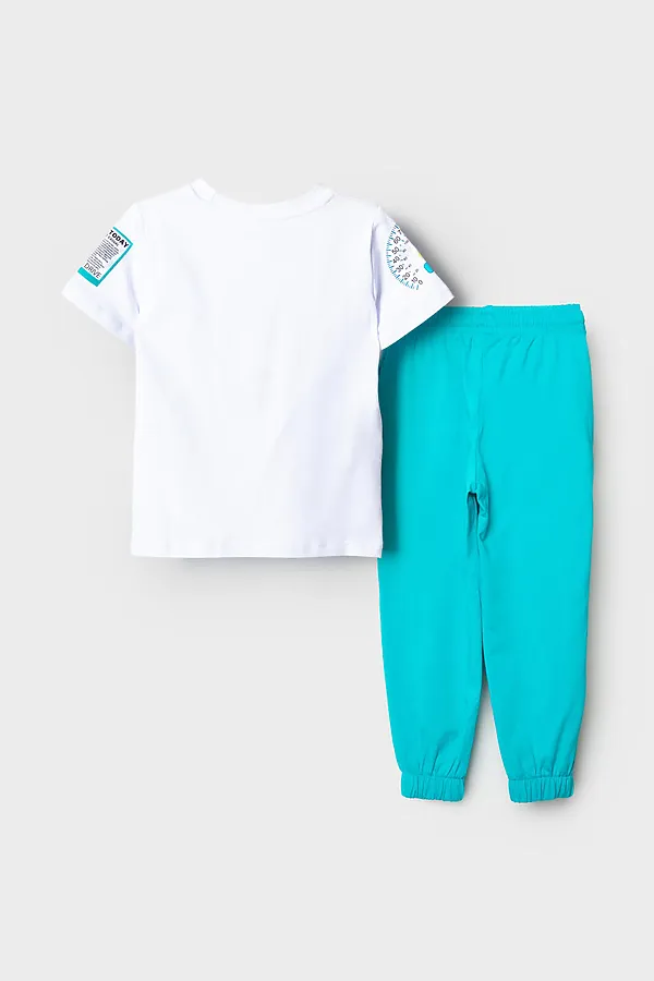 Комплект трикотажный для мальчиков: фуфайка (футболка), брюки PLAYTODAY, белый,бирюзовый - фото 2