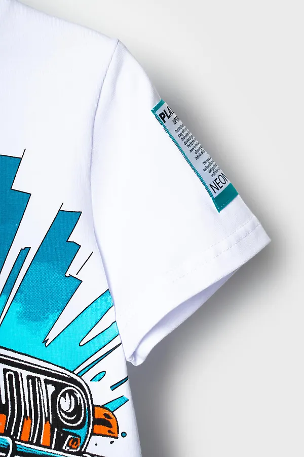 Комплект трикотажный для мальчиков: фуфайка (футболка), брюки PLAYTODAY, белый,бирюзовый - фото 2