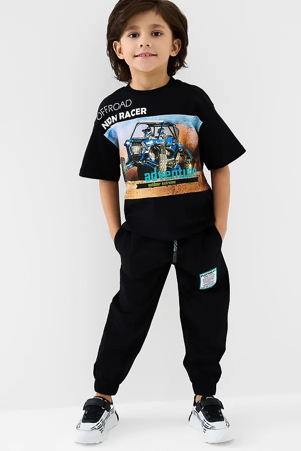 Комплект трикотажный для мальчиков: фуфайка (футболка), брюки PLAYTODAY, черный,белый - фото 2