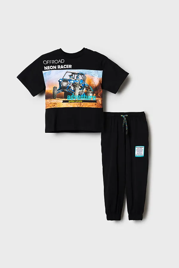 Комплект трикотажный для мальчиков: фуфайка (футболка), брюки PLAYTODAY, черный,белый - фото 2