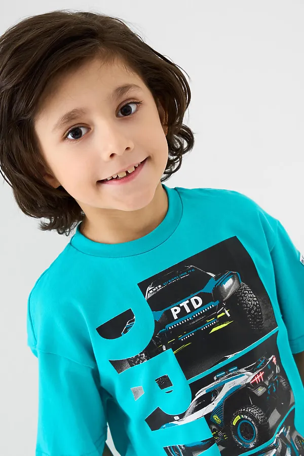 Комплект трикотажный для мальчиков: фуфайка (футболка), шорты PLAYTODAY, черный,бирюзовый - фото 2