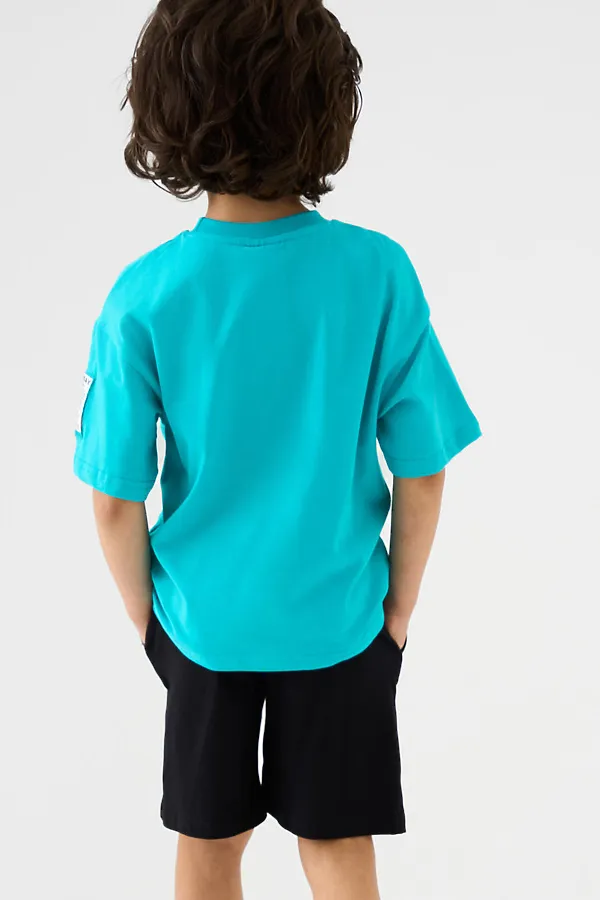 Комплект трикотажный для мальчиков: фуфайка (футболка), шорты PLAYTODAY, черный,бирюзовый - фото 2