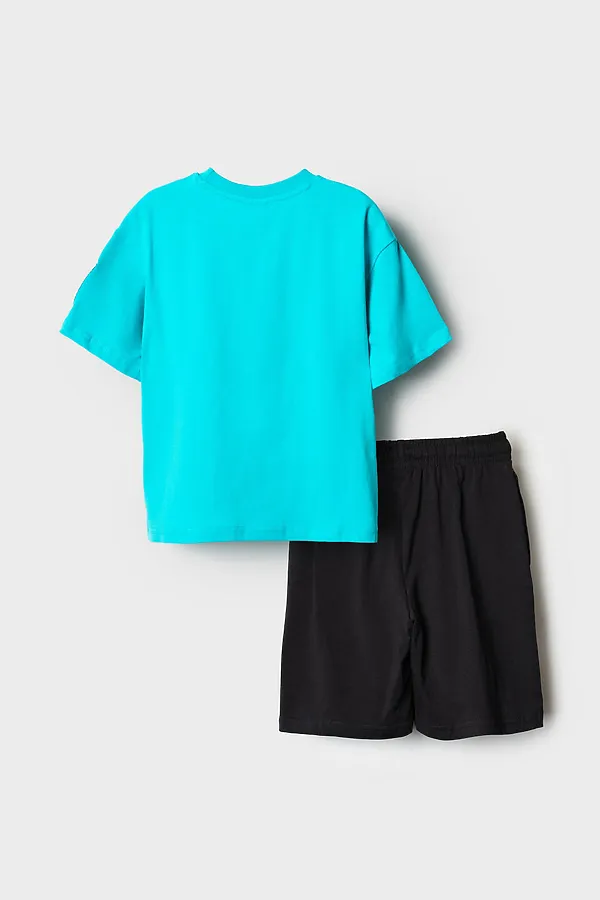 Комплект трикотажный для мальчиков: фуфайка (футболка), шорты PLAYTODAY, черный,бирюзовый - фото 2