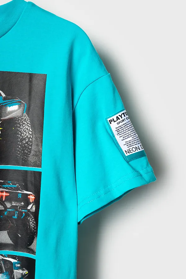 Комплект трикотажный для мальчиков: фуфайка (футболка), шорты PLAYTODAY, черный,бирюзовый - фото 2