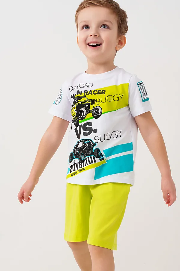 Комплект трикотажный для мальчиков: фуфайка (футболка), шорты PLAYTODAY, белый,светло-зеленый - фото 2