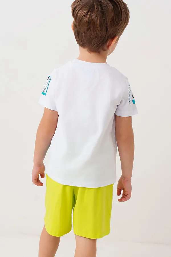 Комплект трикотажный для мальчиков: фуфайка (футболка), шорты PLAYTODAY, белый,светло-зеленый - фото 2