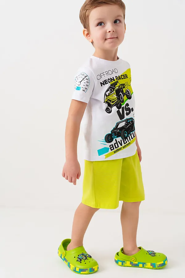 Комплект трикотажный для мальчиков: фуфайка (футболка), шорты PLAYTODAY, белый,светло-зеленый - фото 2