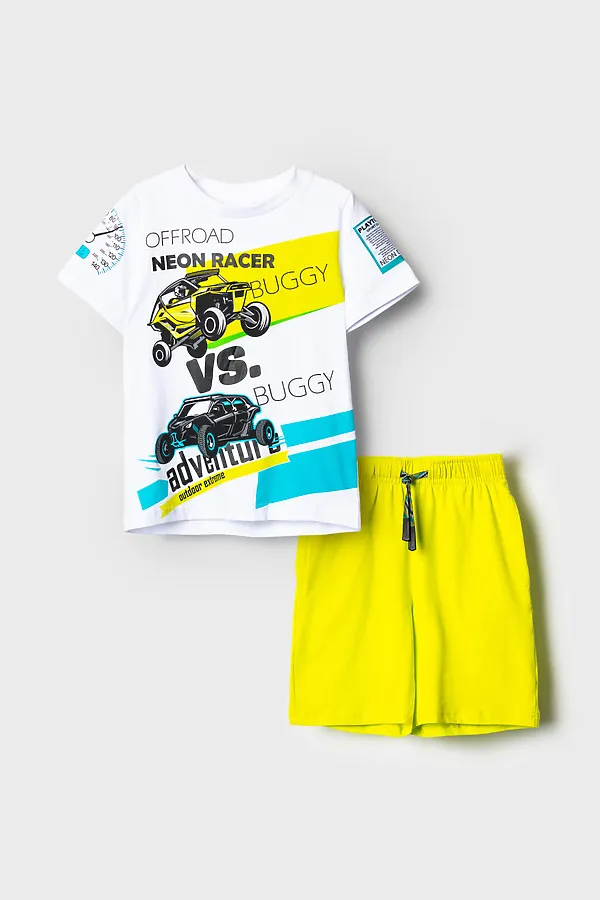 Комплект трикотажный для мальчиков: фуфайка (футболка), шорты PLAYTODAY, белый,светло-зеленый - фото 2