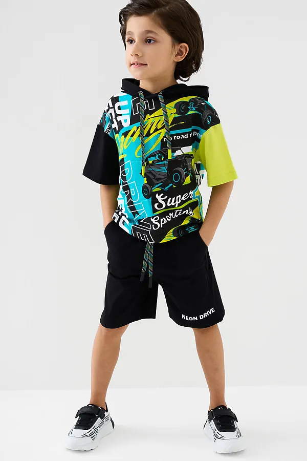 Комплект трикотажный для мальчиков: фуфайка (футболка), шорты PLAYTODAY, разноцветный - фото 2