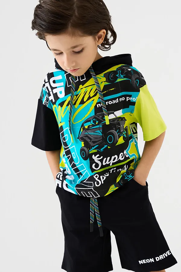 Комплект трикотажный для мальчиков: фуфайка (футболка), шорты PLAYTODAY, разноцветный - фото 2