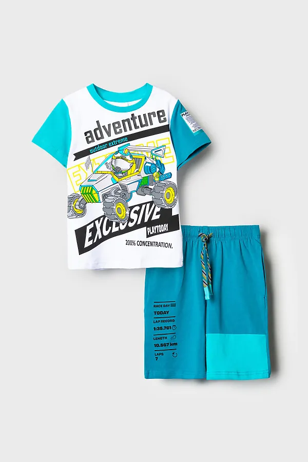 Комплект трикотажный для мальчиков: фуфайка (футболка), шорты PLAYTODAY, белый,бирюзовый - фото 2