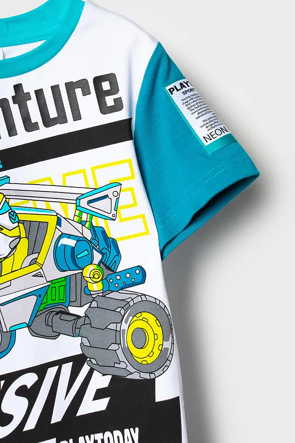 Комплект трикотажный для мальчиков: фуфайка (футболка), шорты PLAYTODAY, белый,бирюзовый - фото 2