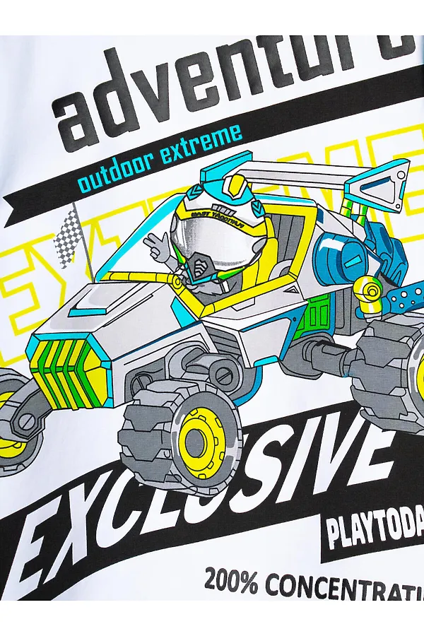 Комплект трикотажный для мальчиков: фуфайка (футболка), шорты PLAYTODAY, белый,бирюзовый - фото 2