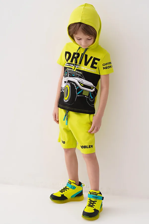 Комплект трикотажный для мальчиков: фуфайка (футболка), шорты PLAYTODAY, белый,светло-зеленый - фото 2