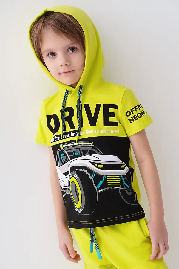 Комплект трикотажный для мальчиков: фуфайка (футболка), шорты PLAYTODAY, белый,светло-зеленый - фото 2