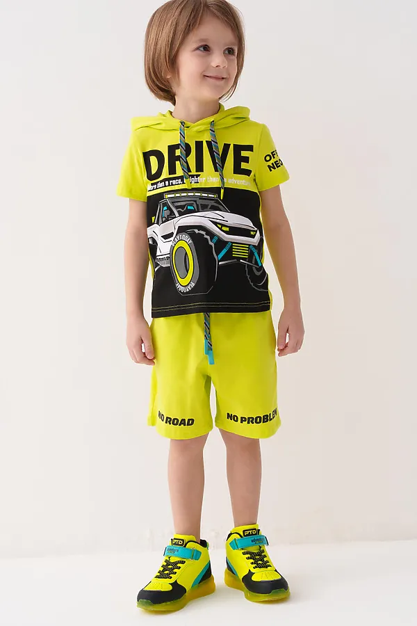 Комплект трикотажный для мальчиков: фуфайка (футболка), шорты PLAYTODAY, белый,светло-зеленый - фото 2