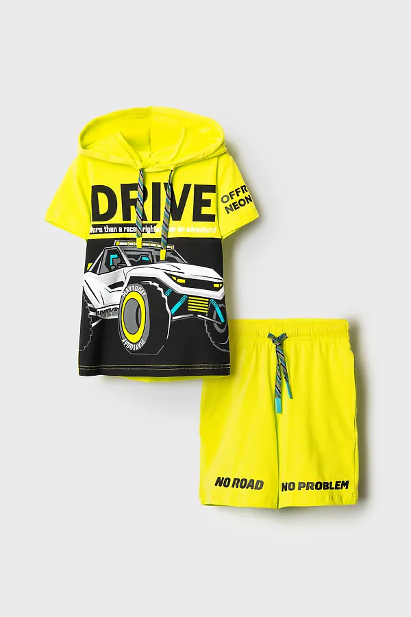 Комплект трикотажный для мальчиков: фуфайка (футболка), шорты PLAYTODAY, белый,светло-зеленый - фото 2