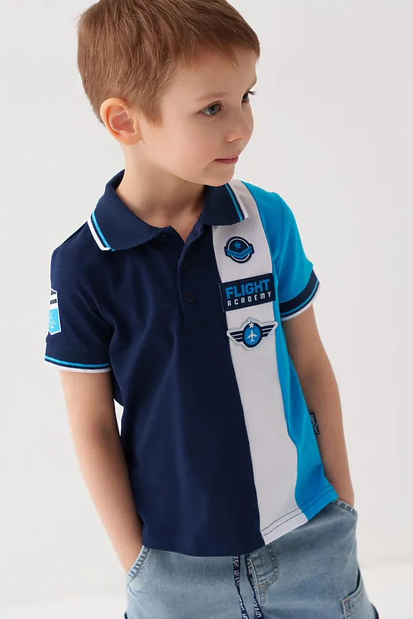 Джемпер трикотажный с воротником поло для мальчиков PLAYTODAY, тёмно-синий,ярко-синий - фото 2